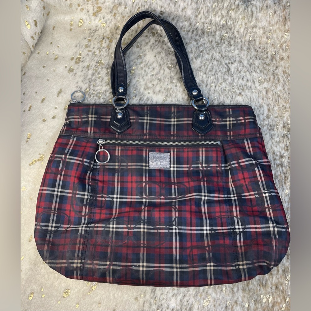 Coach Poppy Tartan Red Signature Sateen‎ Plaid Purse